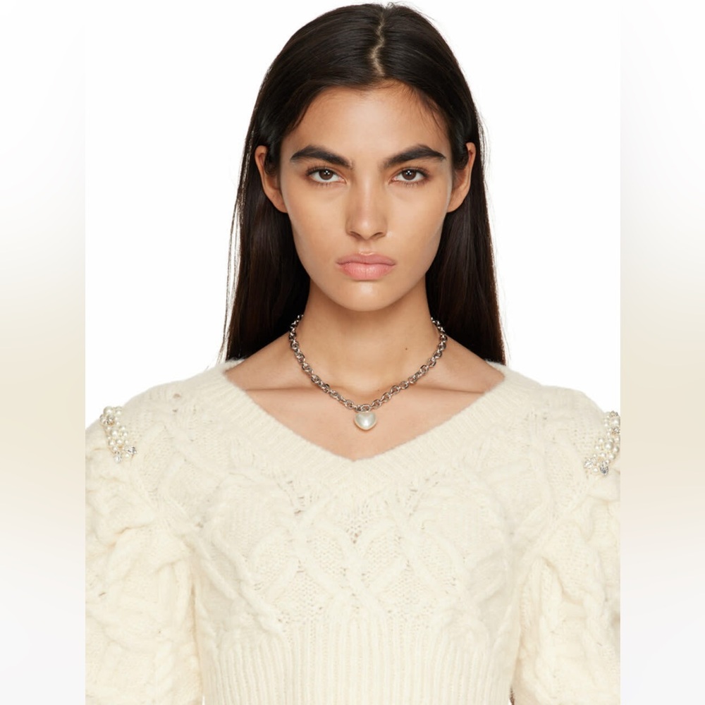 Simone Rocha Silver Pearl Heart Chain Necklace